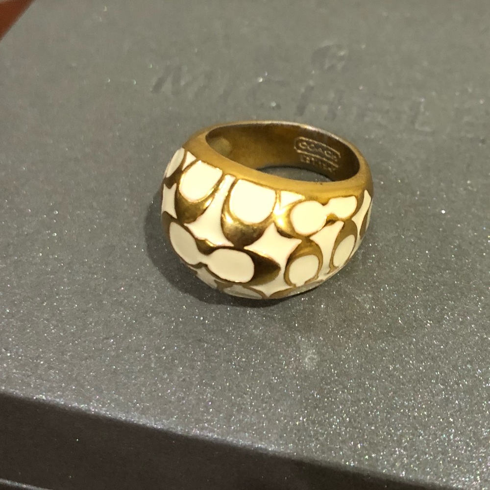 Coach Dome Gold & Beige Signature Ring
